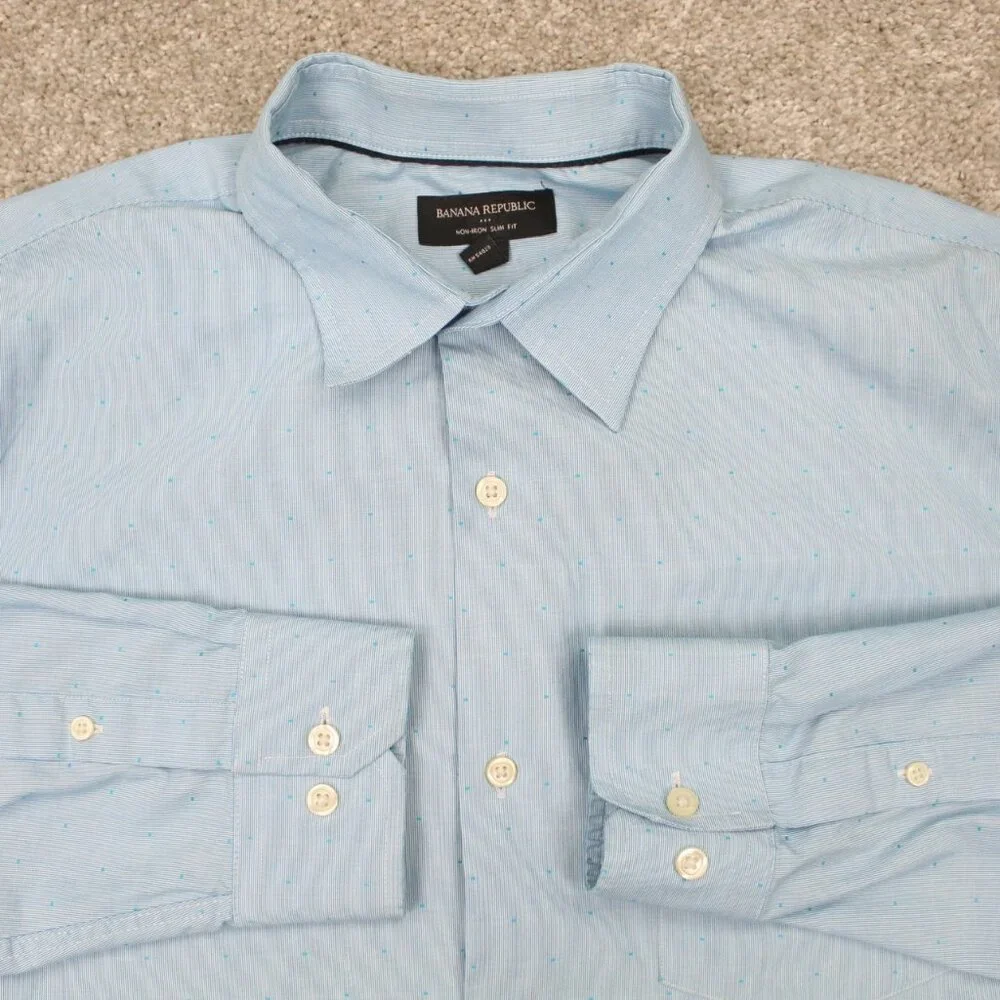 Banana‎ Republic Shirt Adult XL 17-17 1/2, 35/36 Non-Iron Slim Fit Blue L/S